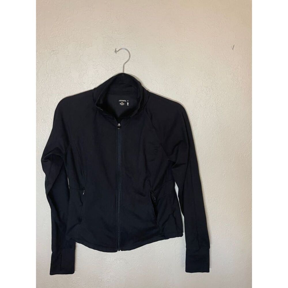 Yoga Jacket Black Full Zip Long Sleeve Jockey Thumbholes Pockets Size S